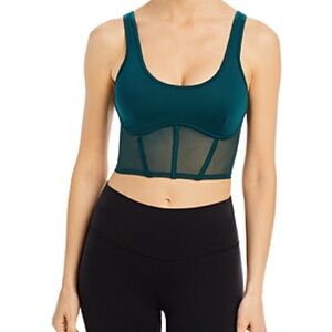 AIRBRUSH MESH CORSET TANK TOP IN MIDNIGHT GREEN